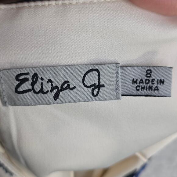 Eliza J Halter Sz8 Animal Leopard BlacknWhite W Blue belt accent maxi Dress Sexy - Picture 2 of 16